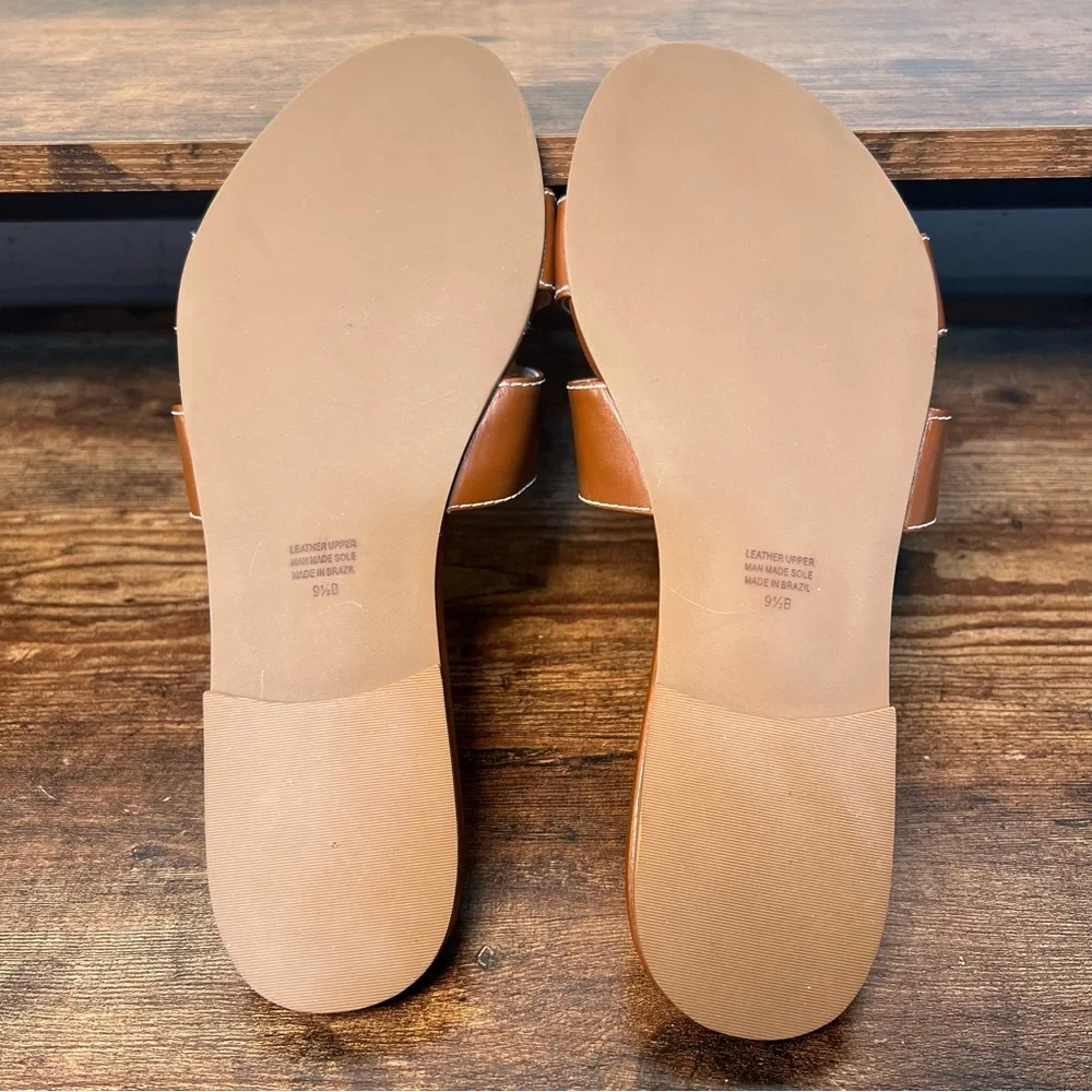 French Sole Alibi Brown Leather Flat Sandals Slip On Open Round Toe Women's 9.5 - Picture 7 of 10